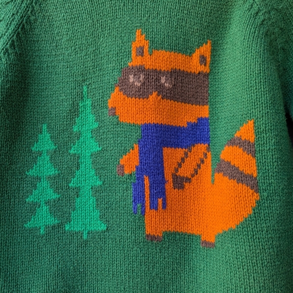 L.L. Bean Masked Bandit Raccoon Intarsia Knit Roll Neck Sweater Size 12-18MO - Picture 2 of 6